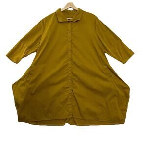 Stella Carakasi Tunic Womens Large Mustard Mixed Media Organic Pockets Lagenlook